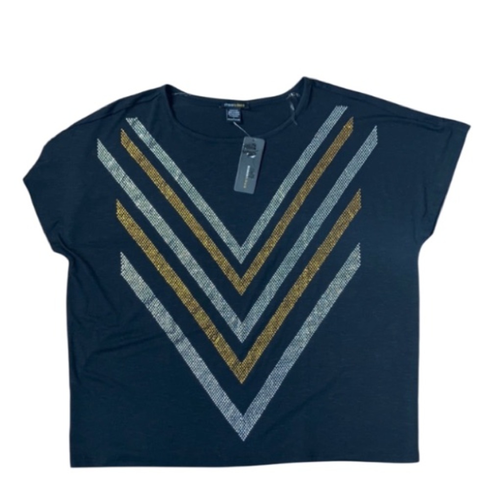 Robert Louis top chevron stripe of metallic accents black shirt size L